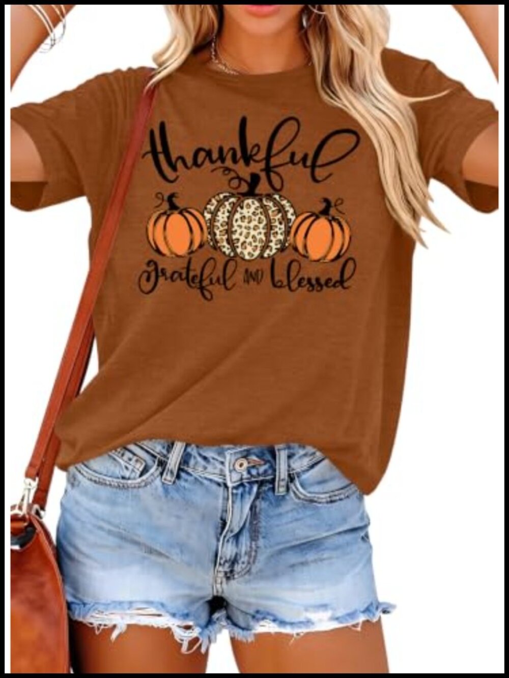 Thankful Grateful Blessed Pumpkin Graphic Tee Short Sleeve Fall Thanksgiving Top